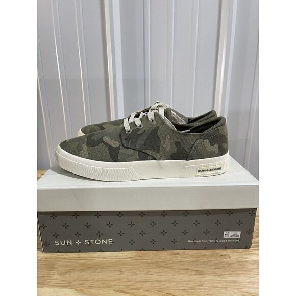 Sun + Stone, Men's "Kiva" Lace-Up Core Sneakers Kiva Green Camo - Picture 1 of 7